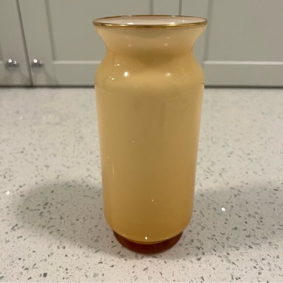 Vintage 1975 Bristol Handblown Cased Glass Vase Handpainted Floral Butterfly - Picture 6 of 8